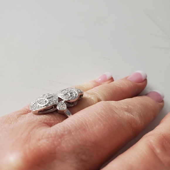 Double Heart Sterling Silver snd DiamondRing - Picture 4 of 8